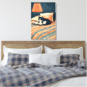 kat lezend in bed canvas afdruk (Insitu (Slaapkamer))