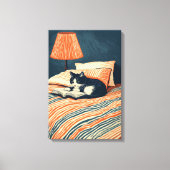 kat lezend in bed canvas afdruk (Voorkant)