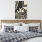 kat lezend in bed canvas afdruk (Insitu (Slaapkamer))