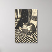 kat lezend in bed canvas afdruk (Voorkant)