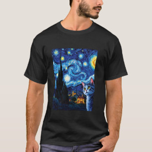 Kat Liefhebbers Van Gogh Geïnspireerde Feliene Lie T-shirt