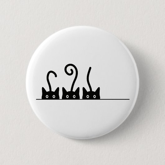 Kat lijn tekening. Drie katjes. Wereld Kattendag. Ronde Button 5,7 Cm (Voorkant)