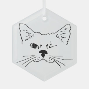 Kat-lijntrekpeldier (Cute Winking Cat Line Drawing Glas Ornament