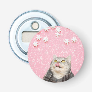 Kat likken Sneeuwvlokken knop flesopener Button Flesopener
