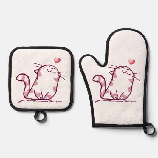 Kat Love Ovenwant & Pannenlap Set (Voorkant)