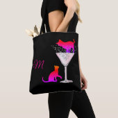 Kat Lover Black Cocktail Pink Modern Monogram Draagtas (Dichtbij)