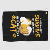 Kat Lover een Man met bier en kat Golfhanddoek (Horizontaal)