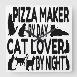 Kat Lover Pizza Maker Vierkante Klok