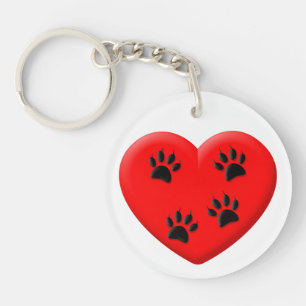 Kat Lover Red Heart en Paws Sleutelhanger