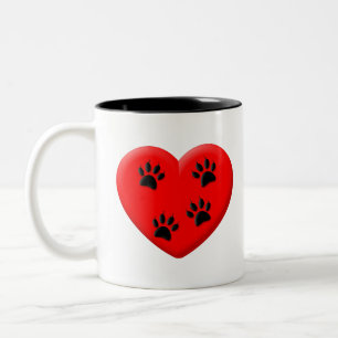 Kat Lover Red Heart en Paws Tweekleurige Koffiemok