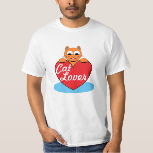 Kat Lover Sinaasappel Cartoon Kat met rood hart T-shirt