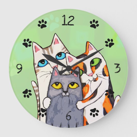 Kat Lover's Cute Kat Wall Clock Grote Klok (Voorkant)