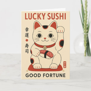 Kat Lucky Sushi Maneki Neko Illustratie, Japans Kaart