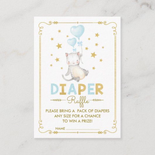 Kat Luier Tombola Jongste Kitten Blauwe Gouden Bab Informatiekaartje (Voorkant)