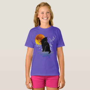 KAT MAAN IN BLOEIENDE BLOEM ZWARTE KAT LIEFHEBBER T-SHIRT
