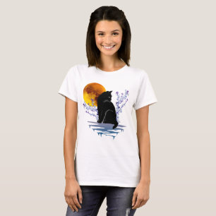 KAT MAAN IN BLOEIENDE BLOEM ZWARTE KAT LIEFHEBBER T-SHIRT