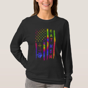 Kat Mam Hartslag Tie Dye Amerikaanse vlag voor Mot T-shirt