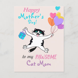Kat mam Moederdag Cute Kat Colorful Balloons Briefkaart