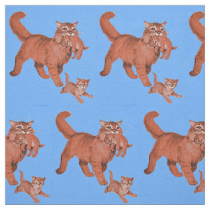 Kat mama en kleine kittens uit de jaren '50 stof