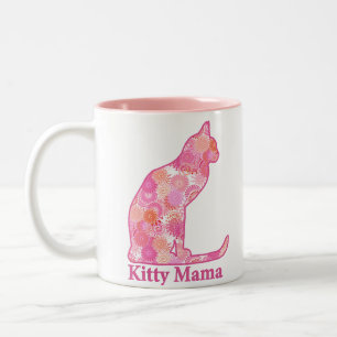Kat mama zit in een roze fractaal patroon tweekleurige koffiemok