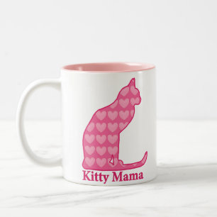 Kat mama Zittingskat in Fuchsia Pink Hearts Tweekleurige Koffiemok