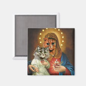Kat Maria en Jezus met Heilig Hart Magneet (Voorkant / Achterkant)