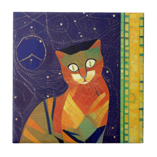Kat marokkaans mozaïekkleurig abstract kat tegeltje