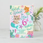 Kat Meeuwmeisje Verjaardagsfeest Kaart (Staand voorkant)