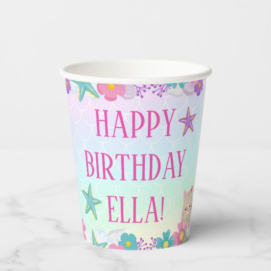 Kat Meeuwmeisje Verjaardagsfeest Papieren Bekers (Achterkant)