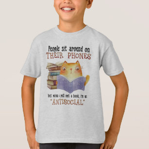 Kat mensen zitten op hun telefoon Antisociale kat T-shirt