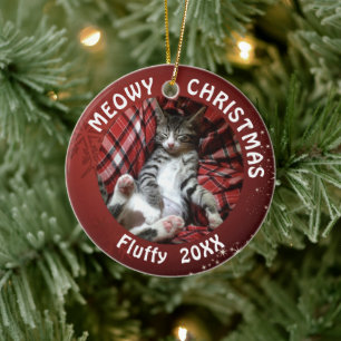 Kat MEOWY CHRISTMAS 2-fotorood Keramisch Ornament