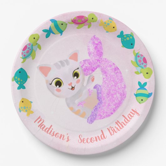 Kat Mermaid Purrmaids Birthday Bord (Voorkant)