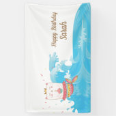 Kat mermaid verjaardagsbanner spandoek (Verticaal)
