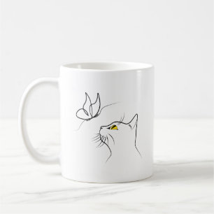 Kat met Abstracte minimalistisch lineair vlinder m Koffiemok