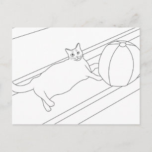 Kat met beachball, kleurstoffen briefkaarten