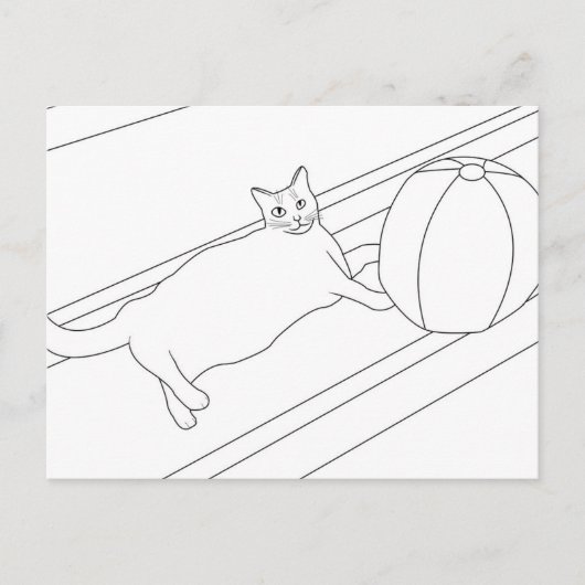 Kat met beachball, kleurstoffen briefkaarten (Voorkant)