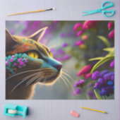 Kat met blauwe bloem, Fantasy Tissuepapier (Craft)