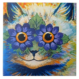 “Kat Met Blauwe Bloemblaadjes” door Louis Wain Tegeltje