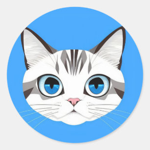🐱 Kat Met Blauwe Ogen Minimaal Knuffelhuisdier Ku Ronde Sticker