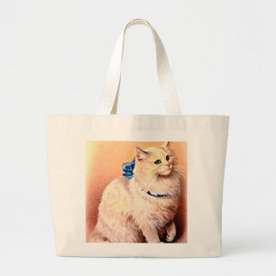 kat met blauwe poot grote tote bag