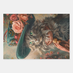 kat met Blauwgroen Pet & Kleding Decoupage Inpakpapier Vel