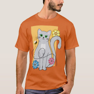 Kat met bloemen en een bij t-shirt
