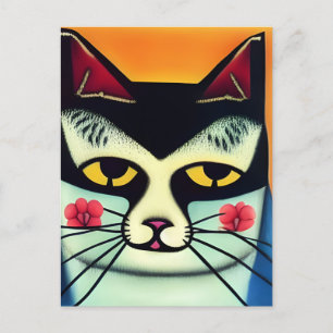 Kat met bloemen op wangen Collage Briefkaart