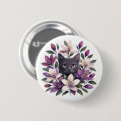 Kat met Bloemen Ronde Button 5,7 Cm (Voorkant /achterkant)