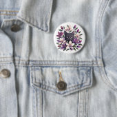 Kat met Bloemen Ronde Button 5,7 Cm (In situ)