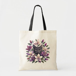 Kat met Bloemen Tote Bag