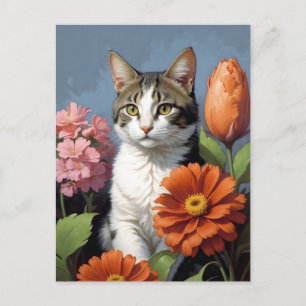 Kat met bloemen (update) briefkaart