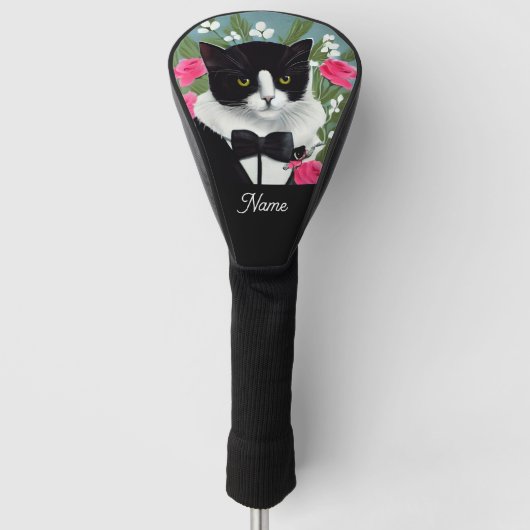Kat met bloemen voor kattenliefhebbers van golfafd golfheadcover (Voorkant)
