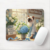 Kat met bloemen voor Vaderdag Gift Muismat (Met muis)