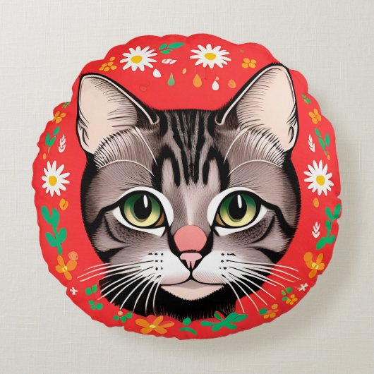 Kat Met Bloemenkroon Rond Kussen (Voorkant)